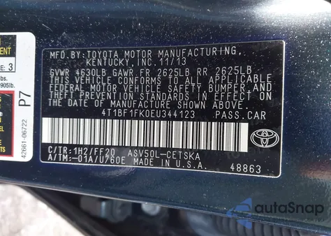 2014 Toyota Camry Se из США, поврежденный, VIN 4T1BF1FK0EU344123